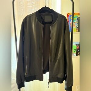 Men's All Saints Black Leather Bomber Jacket